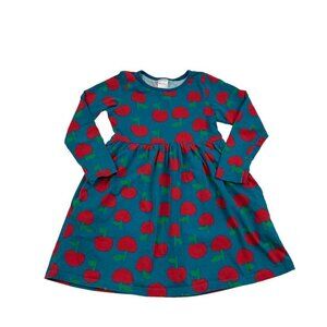 Hanna Anderson 100% Cotton Long Sleeve Apple Print Dress Girl's Size US 6-7